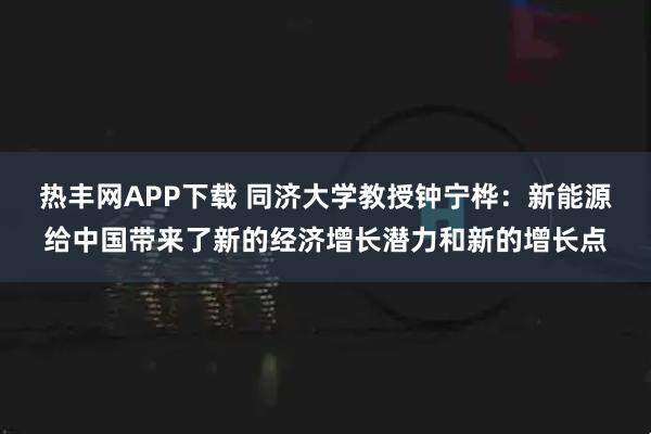 热丰网APP下载 同济大学教授钟宁桦：新能源给中国带来了新的经济增长潜力和新的增长点